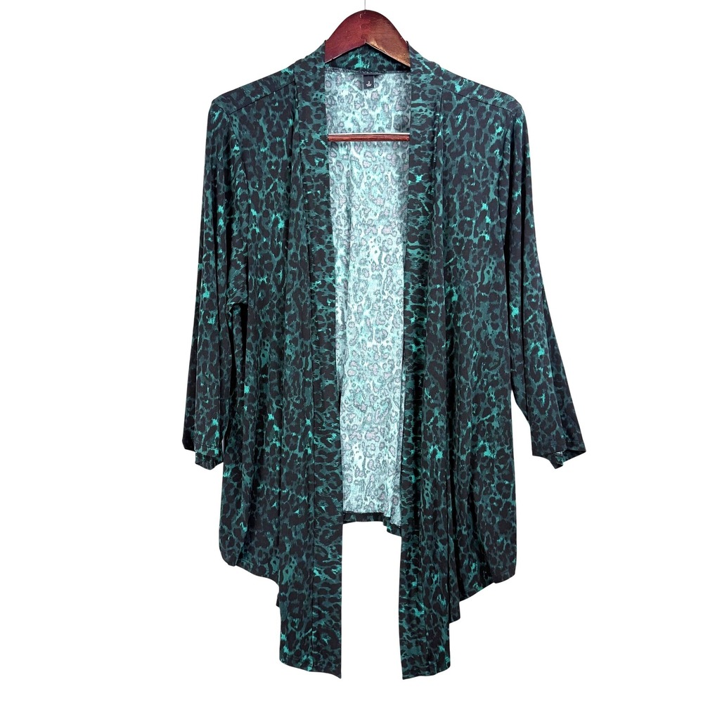 Torrid Green Black Leopard Print Open Front Kimono Top Size 2 (2X)